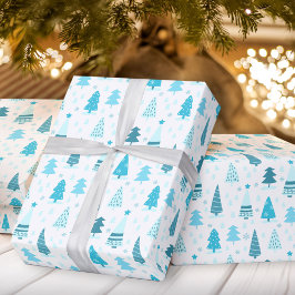 Papel De Regalo Árboles de Navidad azules Navidades modernos