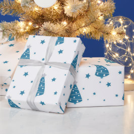 PAPEL DE REGALO ÁRBOLES DE NAVIDAD BLANCA GRIS AZUL Y SNOWFLAKES