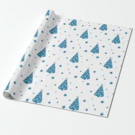 PAPEL DE REGALO ÁRBOLES DE NAVIDAD BLANCA GRIS AZUL Y SNOWFLAKES