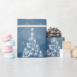 Papel De Regalo Árboles de Navidad blancos azul moderno