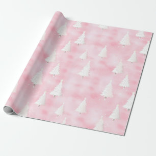 Papel De Regalo Árboles de Navidad blancos color de agua rosa