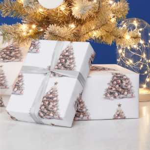 Papel De Regalo Árboles de Navidad blancos de oro rosa rosa Rubor