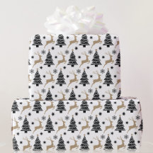 Árboles de Navidad blancos negros saltando venado 