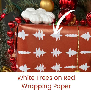 Papel De Regalo Árboles de Navidad Blancos sobre Rojo