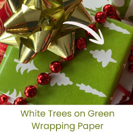 Papel De Regalo Árboles de Navidad Blancos sobre Verde