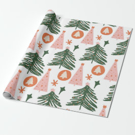 Papel De Regalo Árboles de Navidad Boho Verde Rosa Naranja