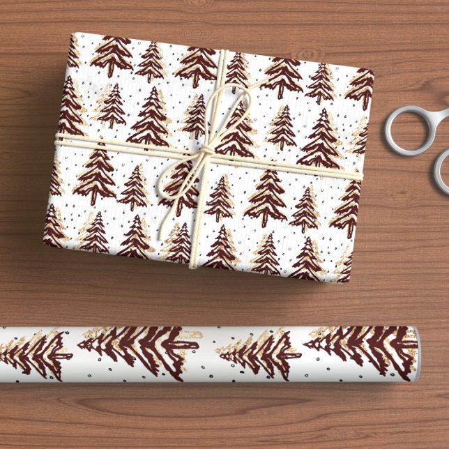 Papel De Regalo Árboles De Navidad Borgoña Y Oro (Subido por el creador)