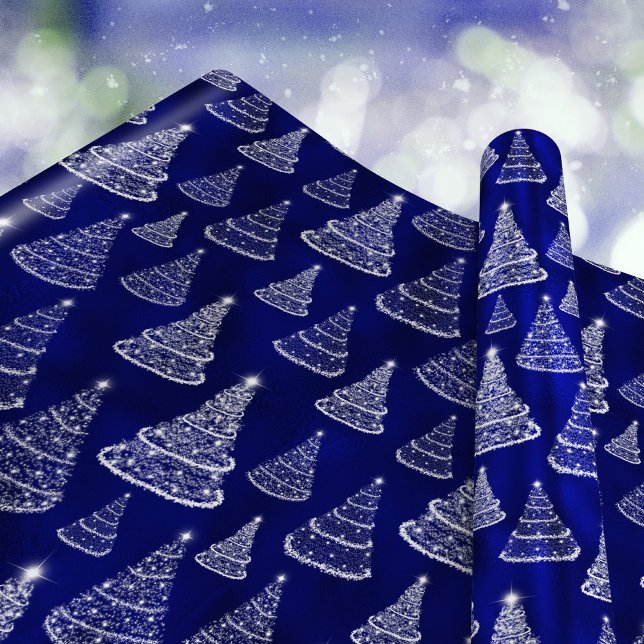 Papel De Regalo Árboles de Navidad brillantes Estrellas Azul Real (Subido por el creador)