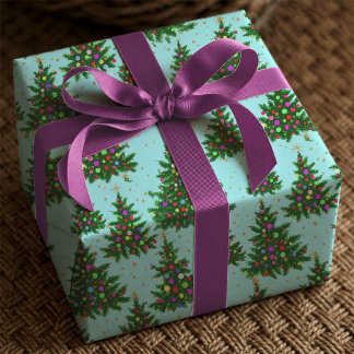 Papel De Regalo Árboles de Navidad caprichosos azules festivos