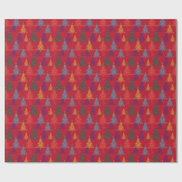 Papel De Regalo Árboles de Navidad Coloridos Navidad Rojo