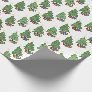 Papel De Regalo Árboles de Navidad con Estrellas en la Cima y Patr