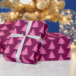 Papel De Regalo Árboles de Navidad contemporáneos rosados