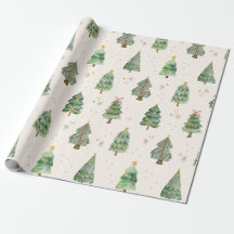 Árboles de Navidad copos de nieve en acuarela Fies