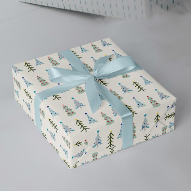 Papel De Regalo Árboles de Navidad cutáneos de Sandinavia (Cute Scandinavian Christmas trees wrapping paper for hygge gift decor)