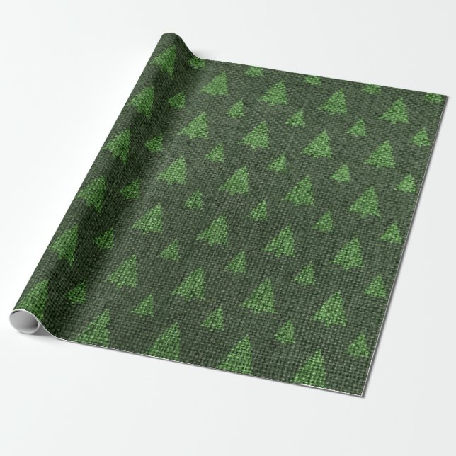 Papel De Regalo Árboles de Navidad de arpillera verdes (Desenrollado)