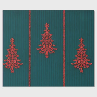 Papel De Regalo Árboles de Navidad de Cristal Teal y Rojo
