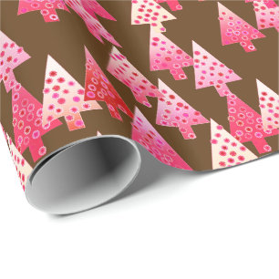 Papel De Regalo Árboles de Navidad de flores modernas - coral y ma