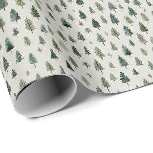 Papel De Regalo Árboles de Navidad de granja sobre crema cálida