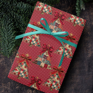 Papel De Regalo Árboles de Navidad de patchwork coquette con lunar