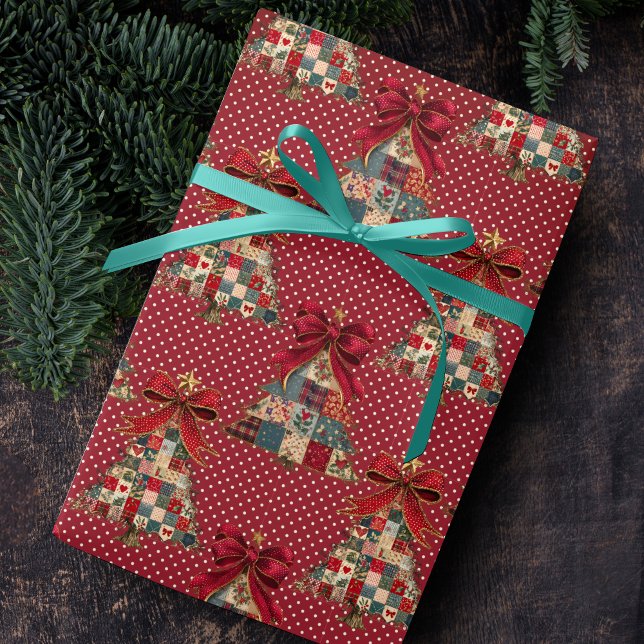 Papel De Regalo Árboles de Navidad de patchwork coquette con lunar (Subido por el creador)