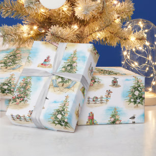 Papel De Regalo Árboles de Navidad de Playa Costera