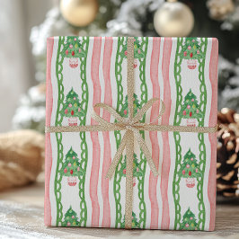 Papel De Regalo Árboles de Navidad de rayas caprichosas acuarela