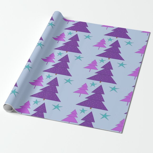 Papel De Regalo Árboles de navidad Digitaces púrpuras (Desenrollado)