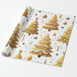 Papel De Regalo Árboles de Navidad dorados