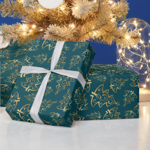 Papel De Regalo Árboles de Navidad elegantes de azul turquesa y do
