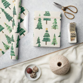 Papel De Regalo Árboles de Navidad en acuarela | Fiesta de pino ve