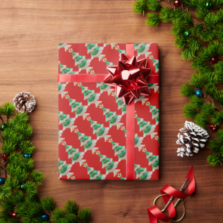 Papel De Regalo Árboles de Navidad en Purpurinas rojos