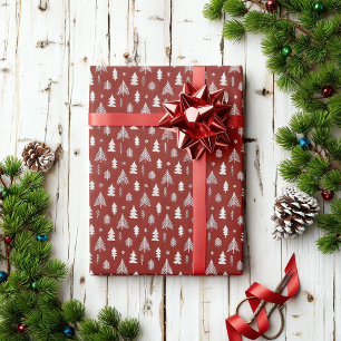 Papel De Regalo Árboles de Navidad en rojo y blanco