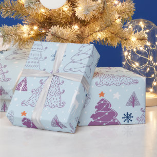 Papel De Regalo Árboles de Navidad estrellas Navidades azules con 