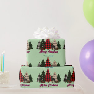 Papel De Regalo Árboles de Navidad familiares rústicos de cuadros 