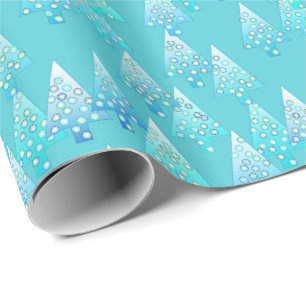 Papel De Regalo Árboles de navidad, flores, modernas, turquesa,