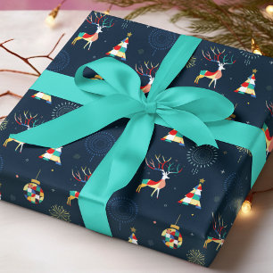 Papel De Regalo Árboles de Navidad geométricos Reno Adornos
