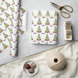 Papel De Regalo Árboles de Navidad Glamour Brillantes con Acuarela