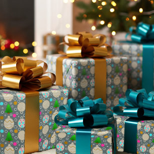 Papel De Regalo Árboles de Navidad ilustrados y adornos lindos