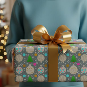 Papel De Regalo Árboles de Navidad ilustrados y adornos lindos