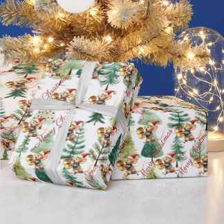 Papel De Regalo Árboles de Navidad Lindos Ratón Musical