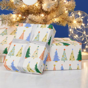 Papel De Regalo Árboles de Navidad Lindos Rojo Verde Boho 