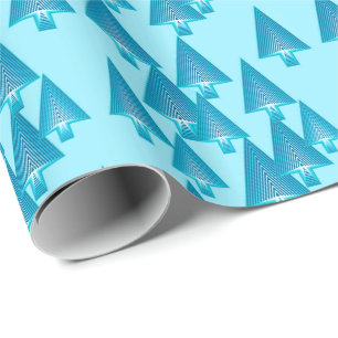 Papel De Regalo Árboles de navidad metálicos modernos - azul de