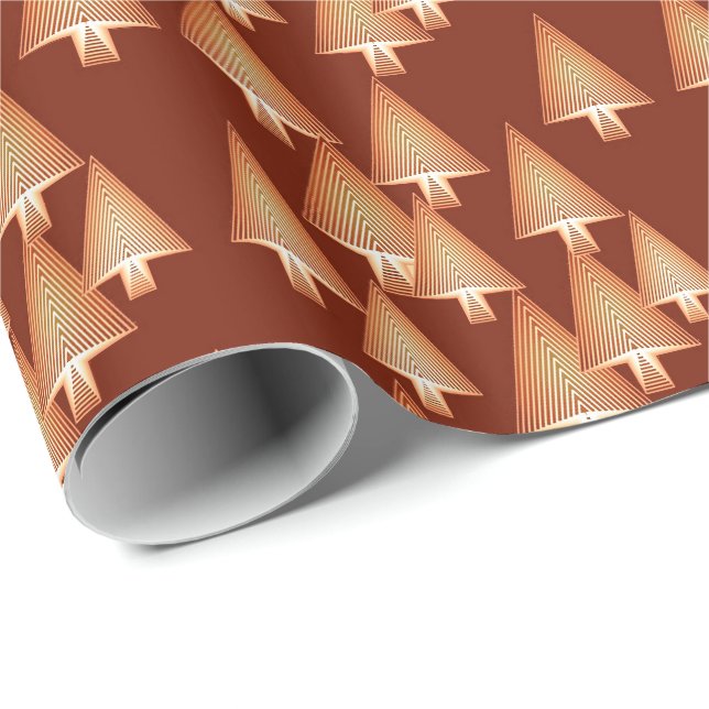 Papel De Regalo Árboles de navidad metálicos modernos - cobre (Esquina del rollo)
