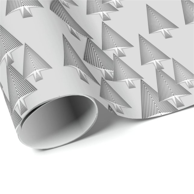 Papel De Regalo Árboles de navidad metálicos modernos - gris de (Esquina del rollo)