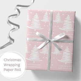 Papel De Regalo Árboles de Navidad Minimalistas blancos rosados