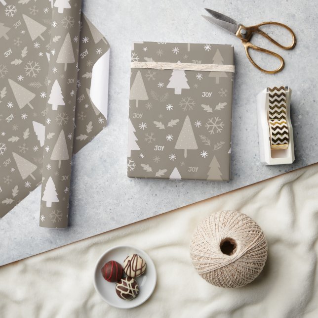 Papel De Regalo Árboles de Navidad Modernos Beige (Artesanía)