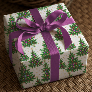 Papel De Regalo Árboles de Navidad modernos beige coloridos lindos