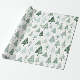 Papel De Regalo Árboles de Navidad modernos blancos y verdes