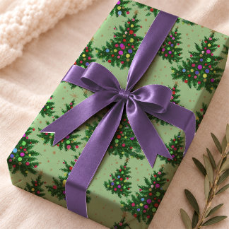 Papel De Regalo Árboles de Navidad modernos, coloridos y divertido