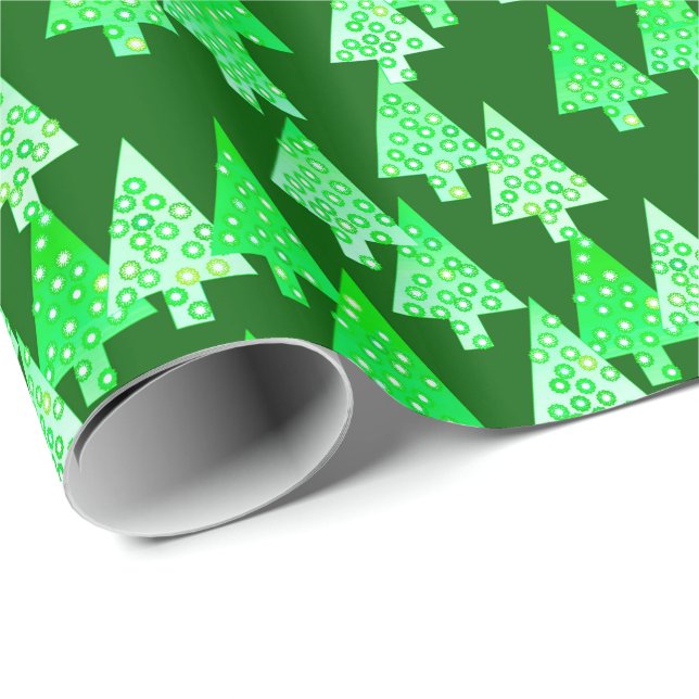 Papel De Regalo Árboles de navidad modernos de la flor - verde del (Esquina del rollo)